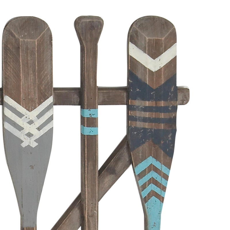 Deco 79 Wood Paddle Home Wall Decor Novelty Canoe Oar Wall Sculpture with Arrow and Stripe Patterns, Wall Art 21" x 2" x 36", Brown - Image 5